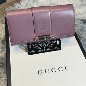 GUCCI BAMBOO WALLET / TRIFOLD MAUVE LEATHER DESIGNER WALLET | EASY 2 CONVERT WOC